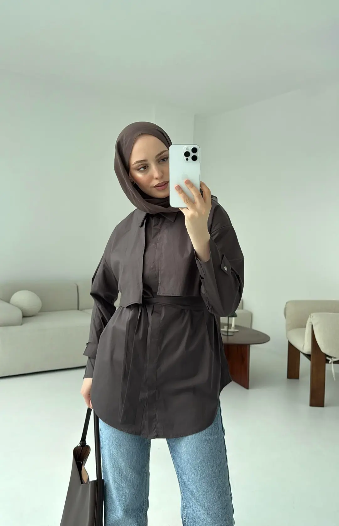 Pelerinli Kahve Gömlek - Görsel 3