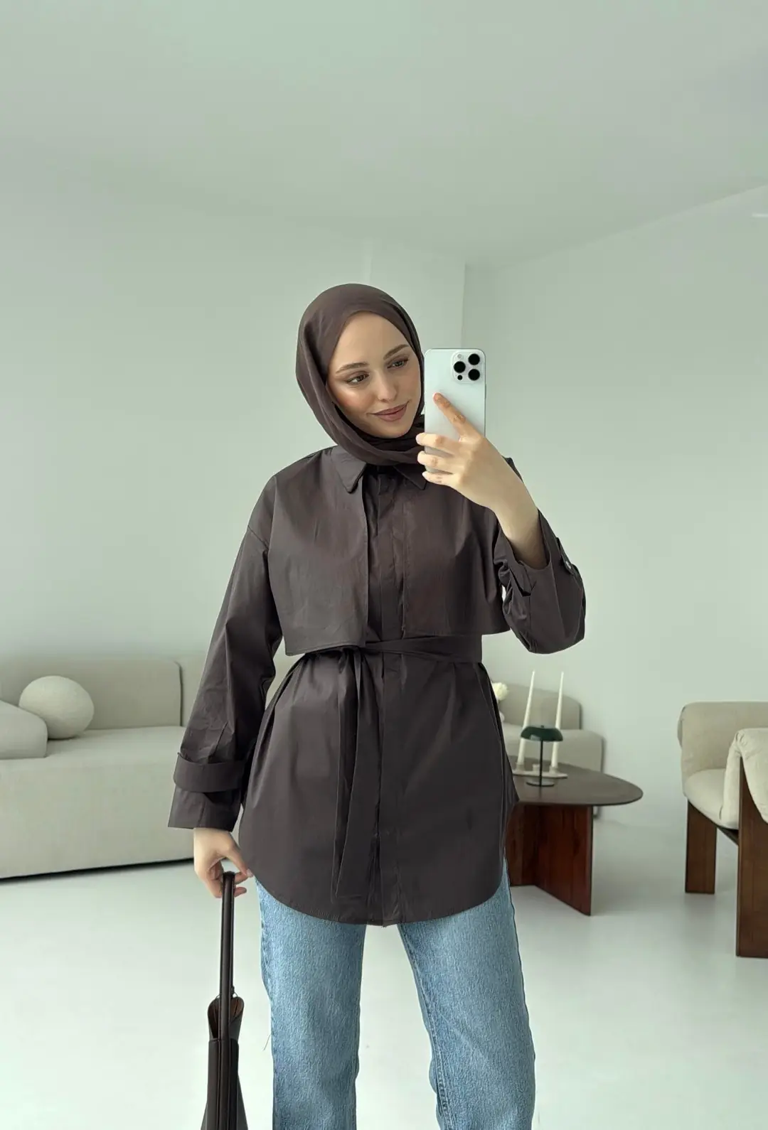 Pelerinli Kahve Gömlek - Görsel 4