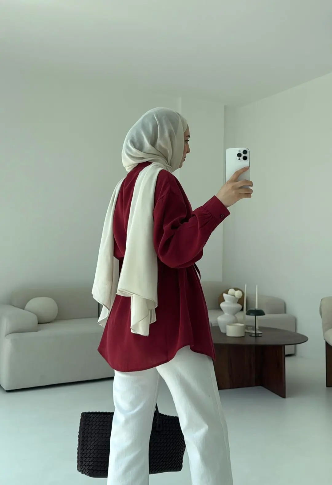 Pelerinli Modal Gömlek Bordo - Görsel 3