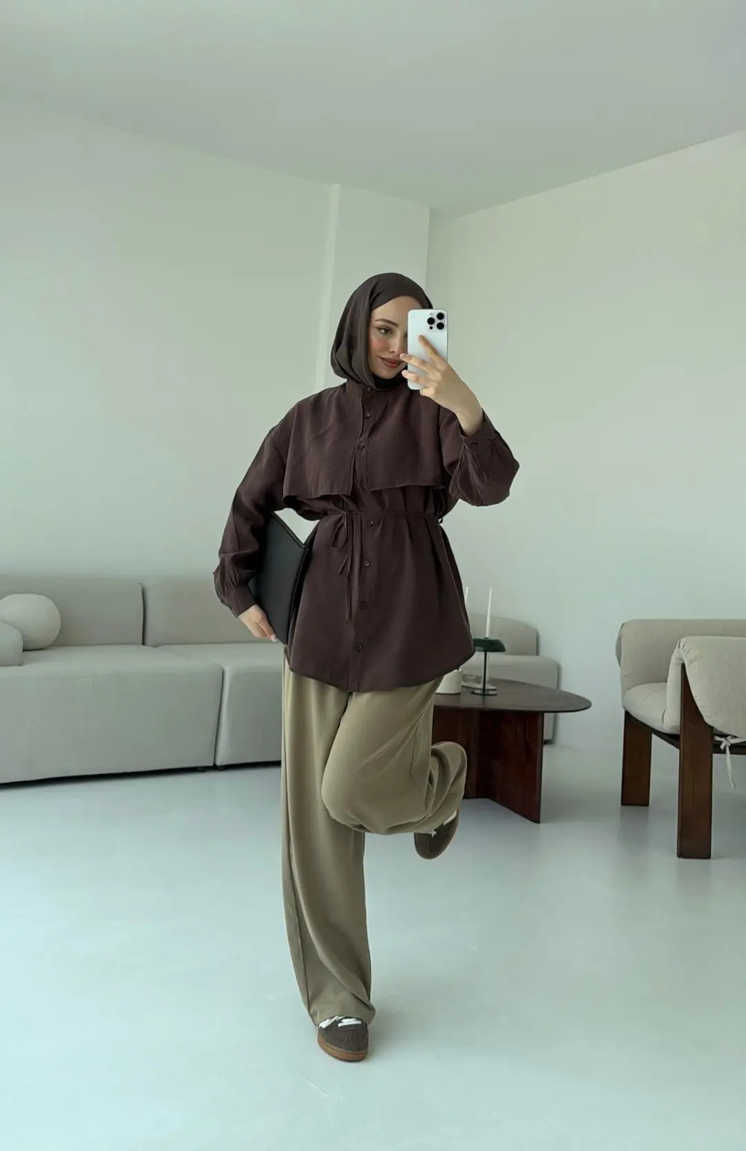 Pelerinli Modal Gömlek Kahve