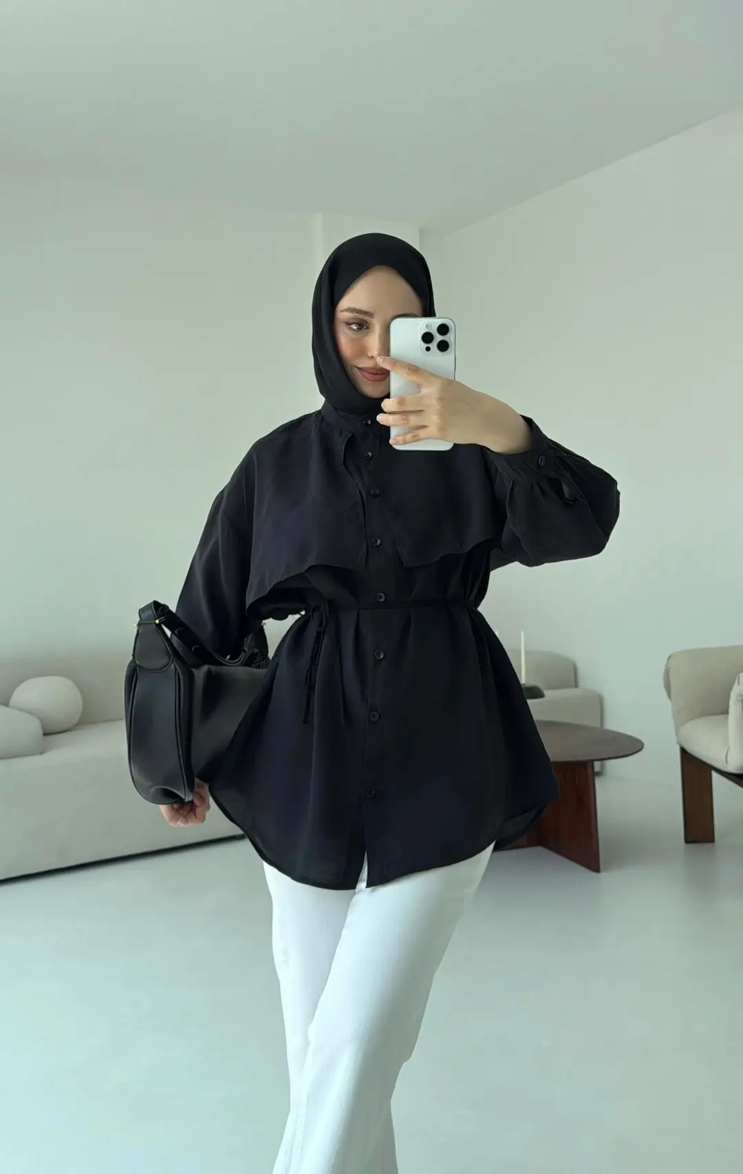 Pelerinli Modal Gömlek Siyah