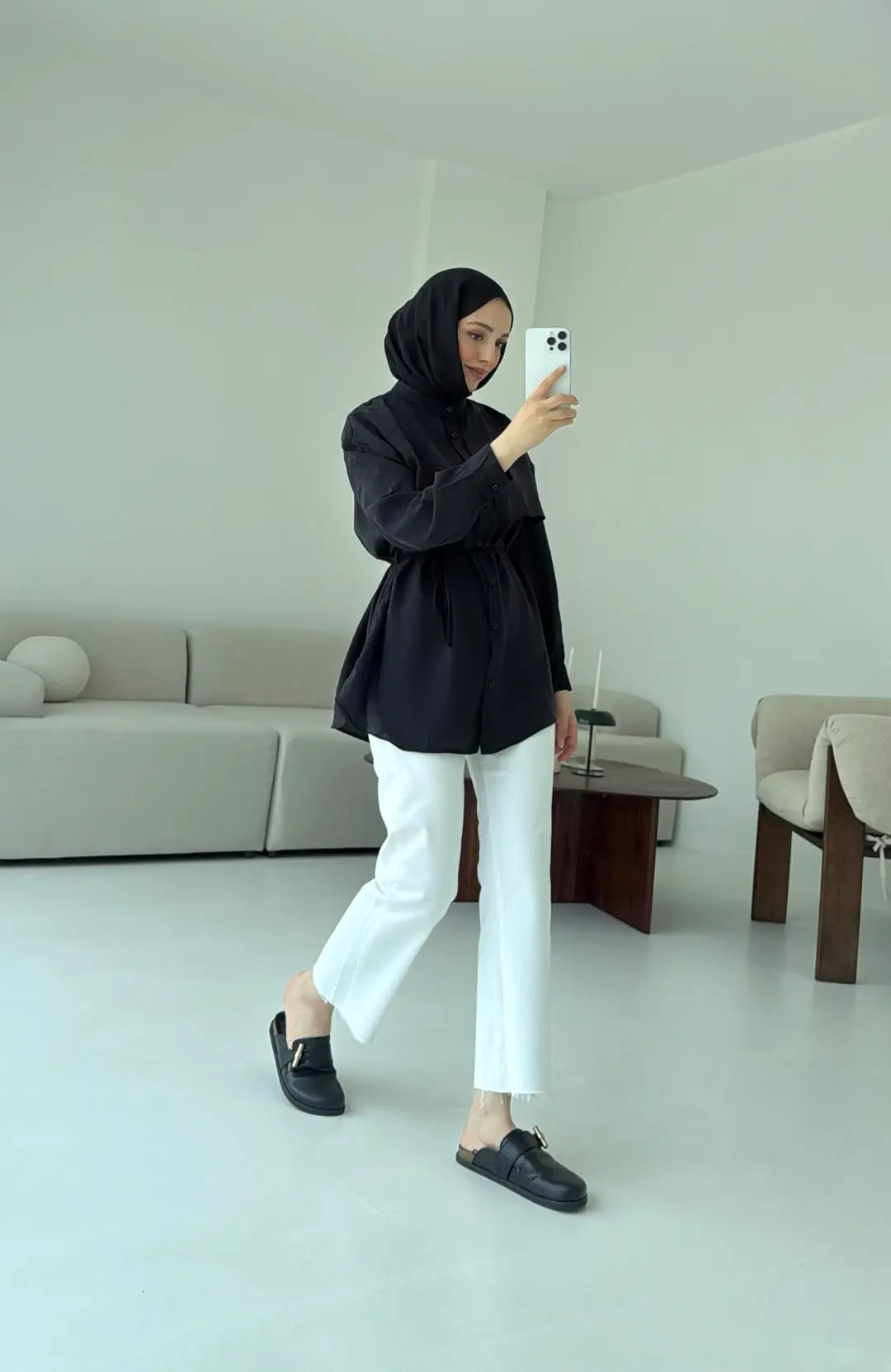 Pelerinli Modal Gömlek Siyah - Görsel 6