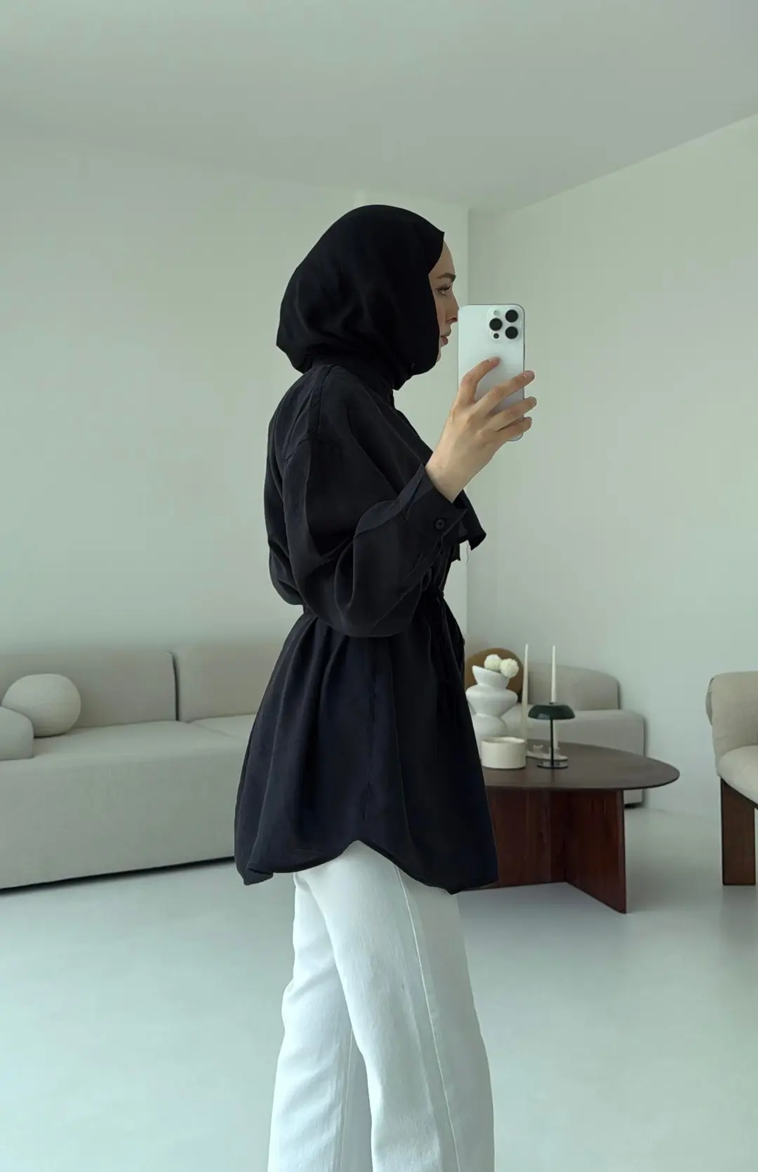 Pelerinli Modal Gömlek Siyah - Görsel 8