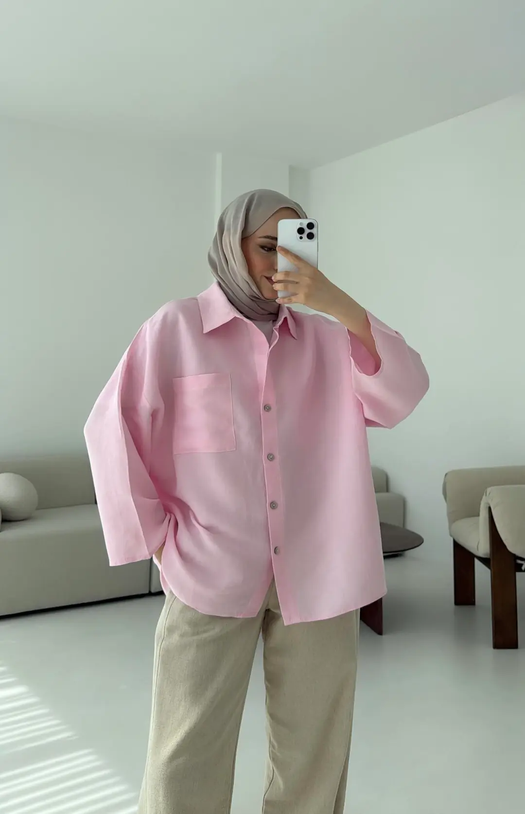 Pembe Oversize Gömlek - Görsel 4