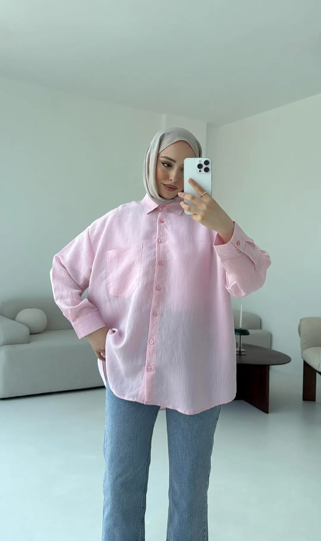 Pembe Tek Cep Çizgili Gömlek - Görsel 2