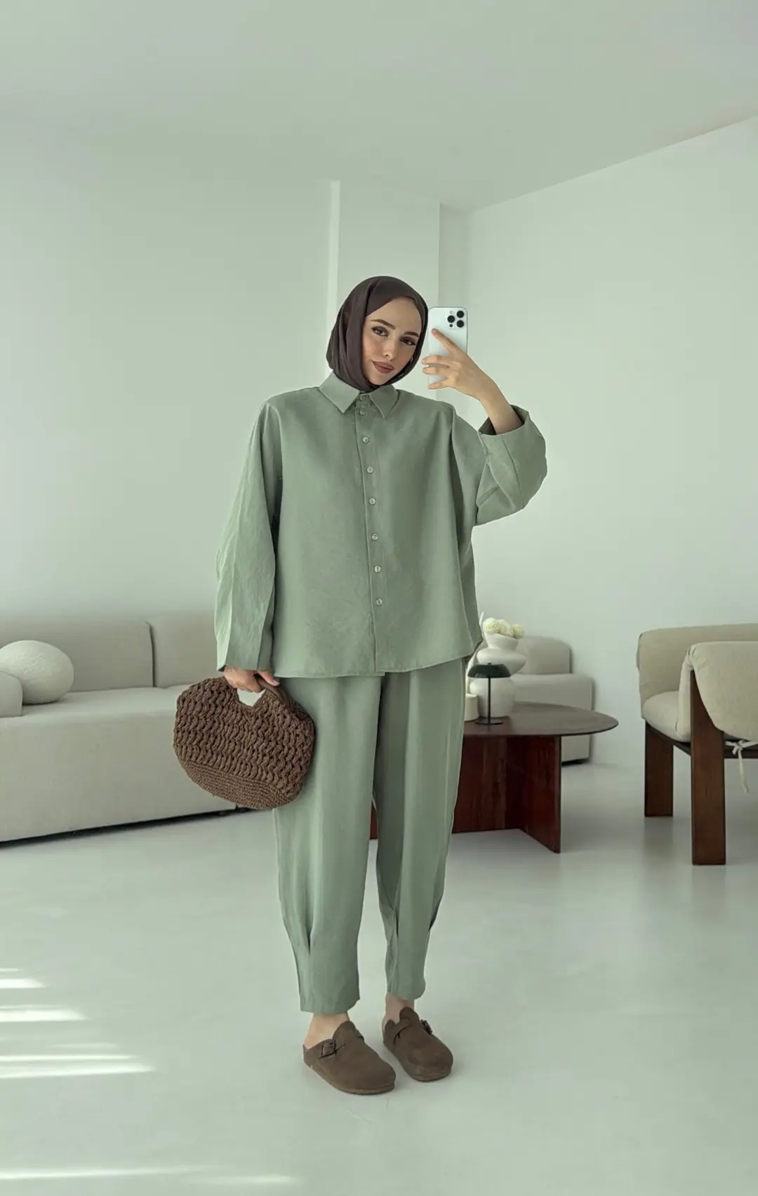 Pens Detay Tencel Takım Mint Yeşili - Görsel 4