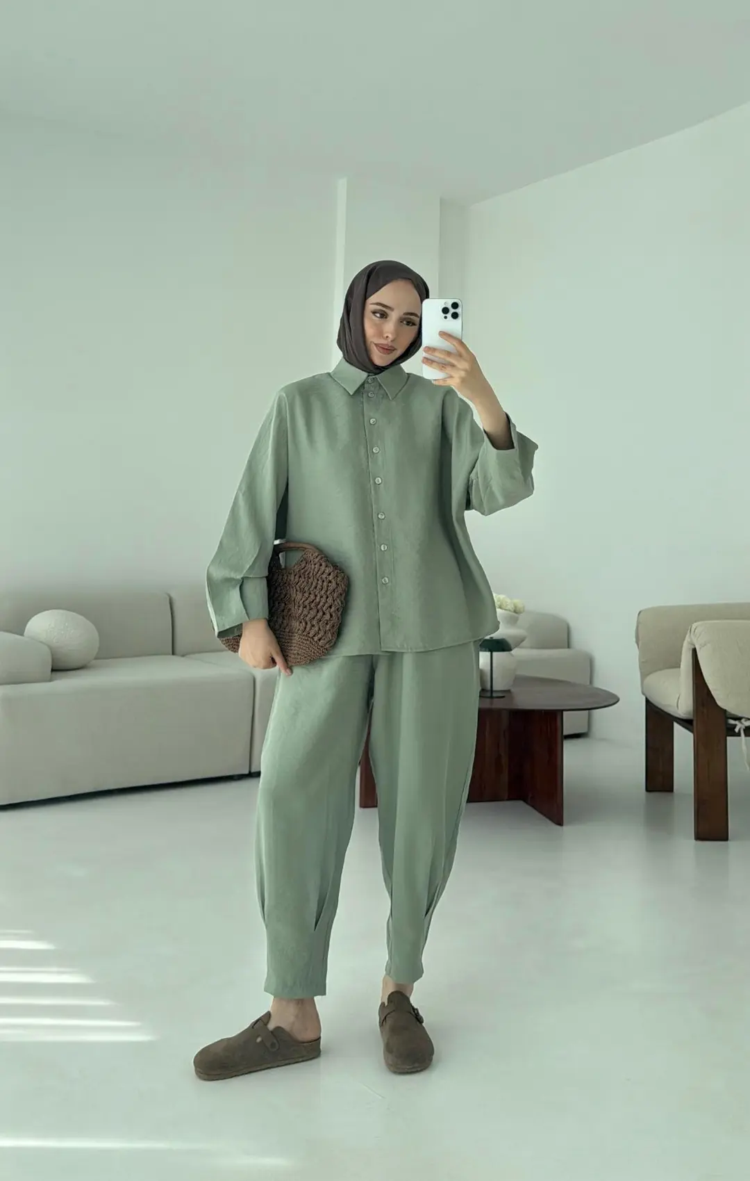 Pens Detay Tencel Takım Mint Yeşili - Görsel 6