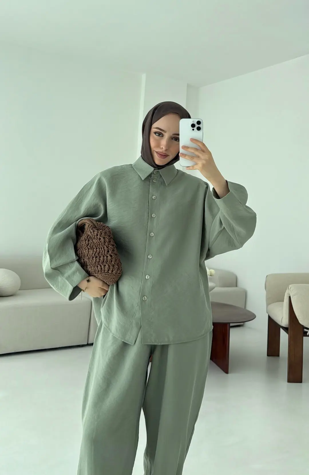 Pens Detay Tencel Takım Mint Yeşili - Görsel 7