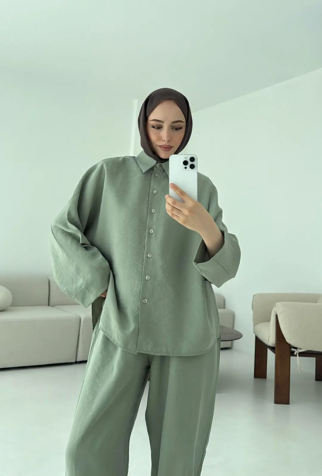 Pens Detay Tencel Takım Mint Yeşili - Görsel 9