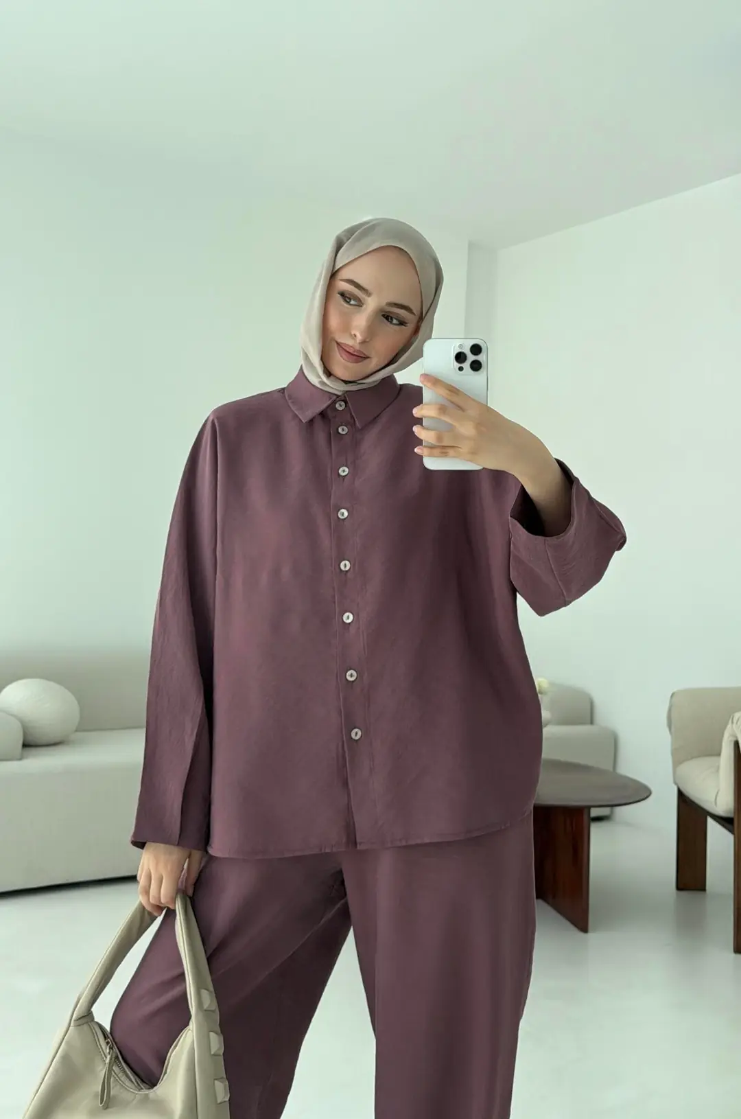 Pens Detay Tencel Takım Mürdüm - Görsel 2