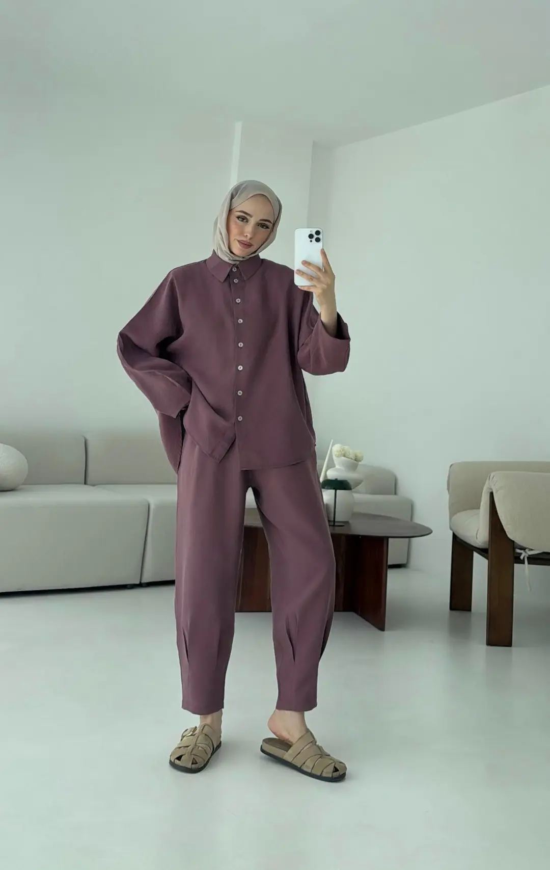 Pens Detay Tencel Takım Mürdüm - Görsel 5