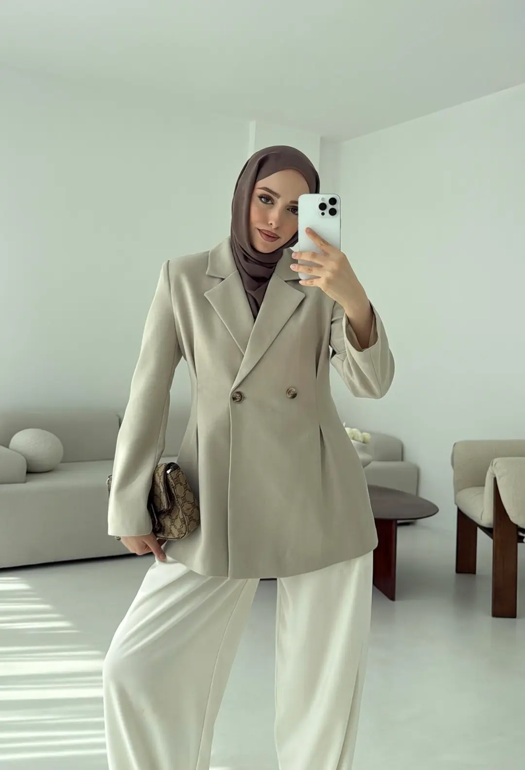 Pile Detay Blazer Ceket Taş