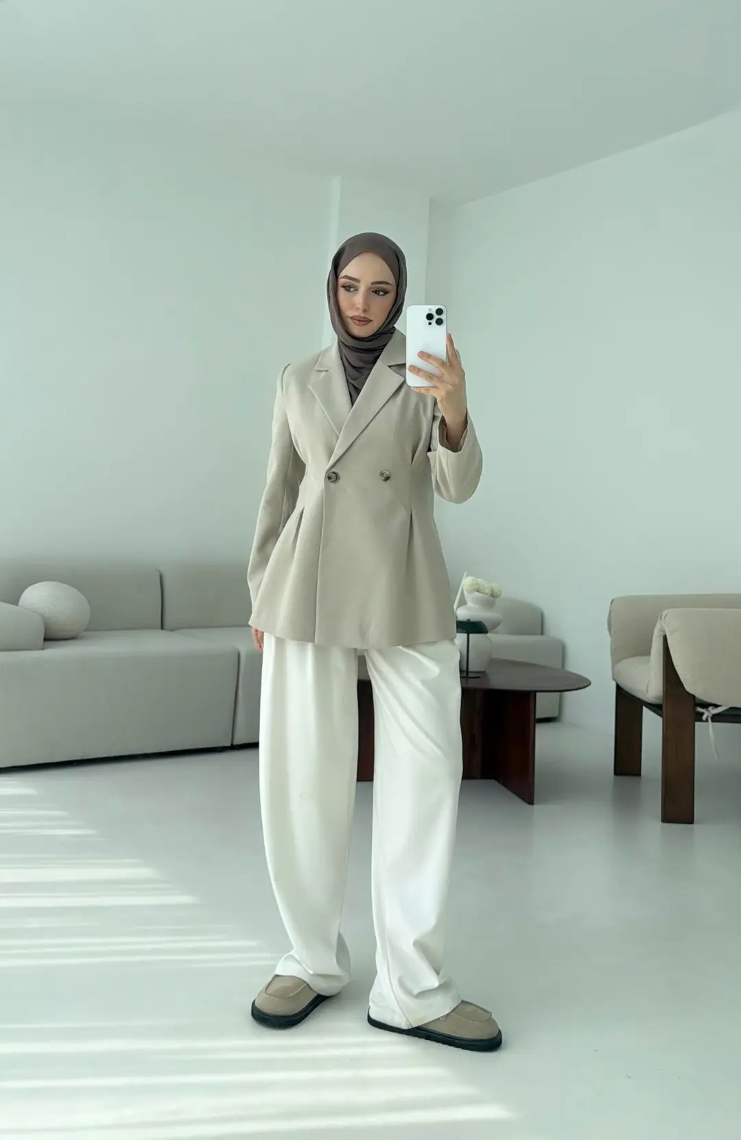 Pile Detay Blazer Ceket Taş - Görsel 3