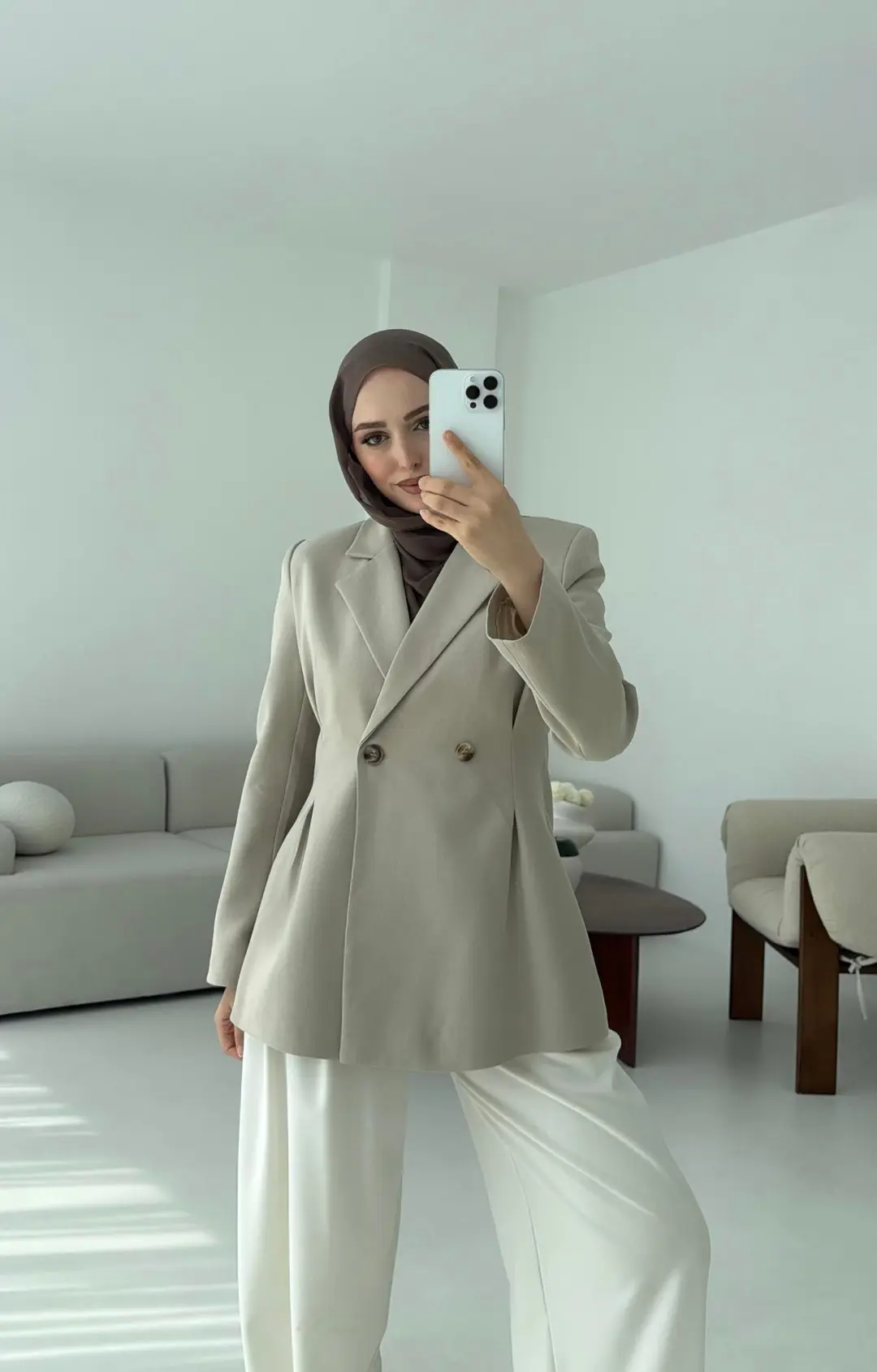 Pile Detay Blazer Ceket Taş - Görsel 6