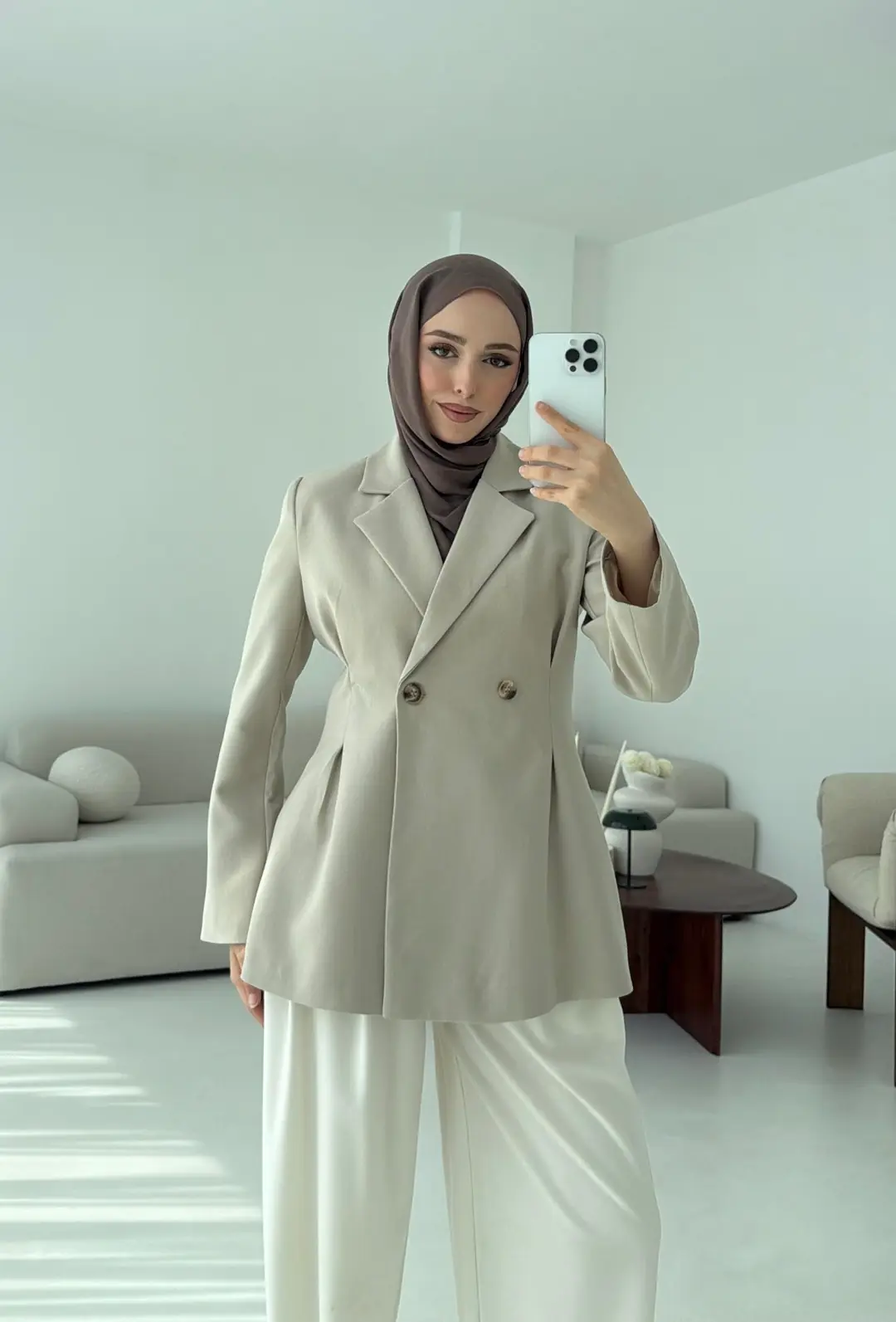 Pile Detay Blazer Ceket Taş - Görsel 7