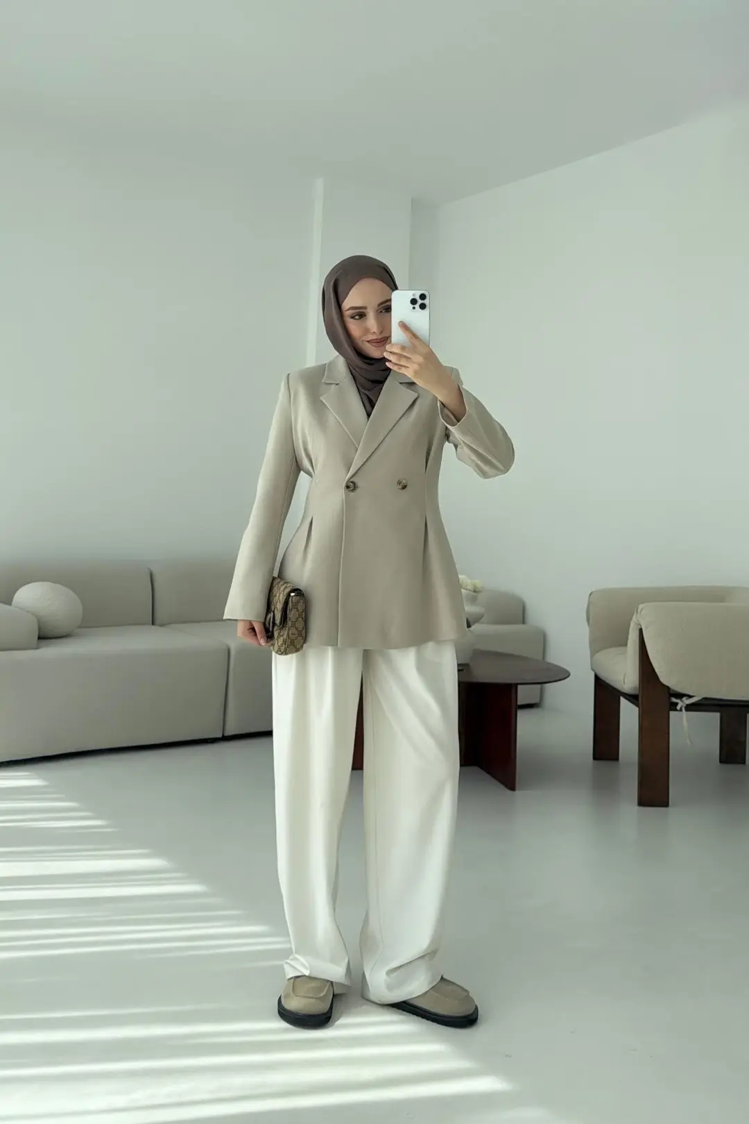 Pile Detay Blazer Ceket Taş - Görsel 8