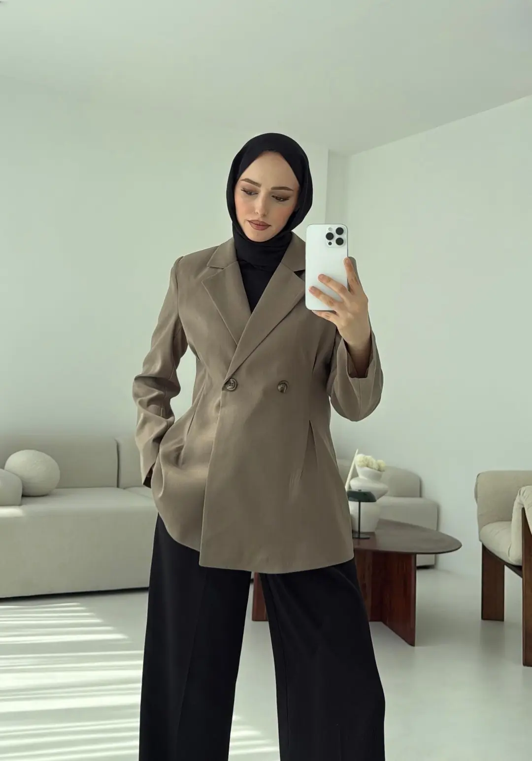 Pile Detay Blazer Ceket Vizon