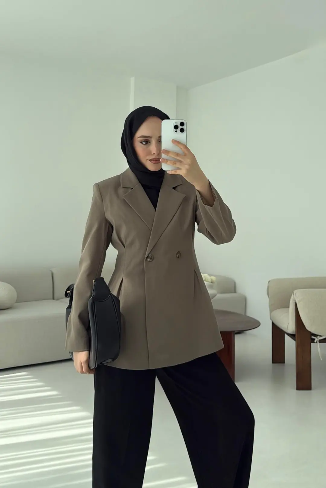 Pile Detay Blazer Ceket Vizon - Görsel 3