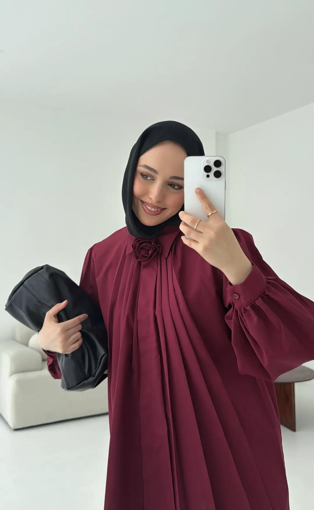 Pile Detay Gömlek Bordo - Görsel 5