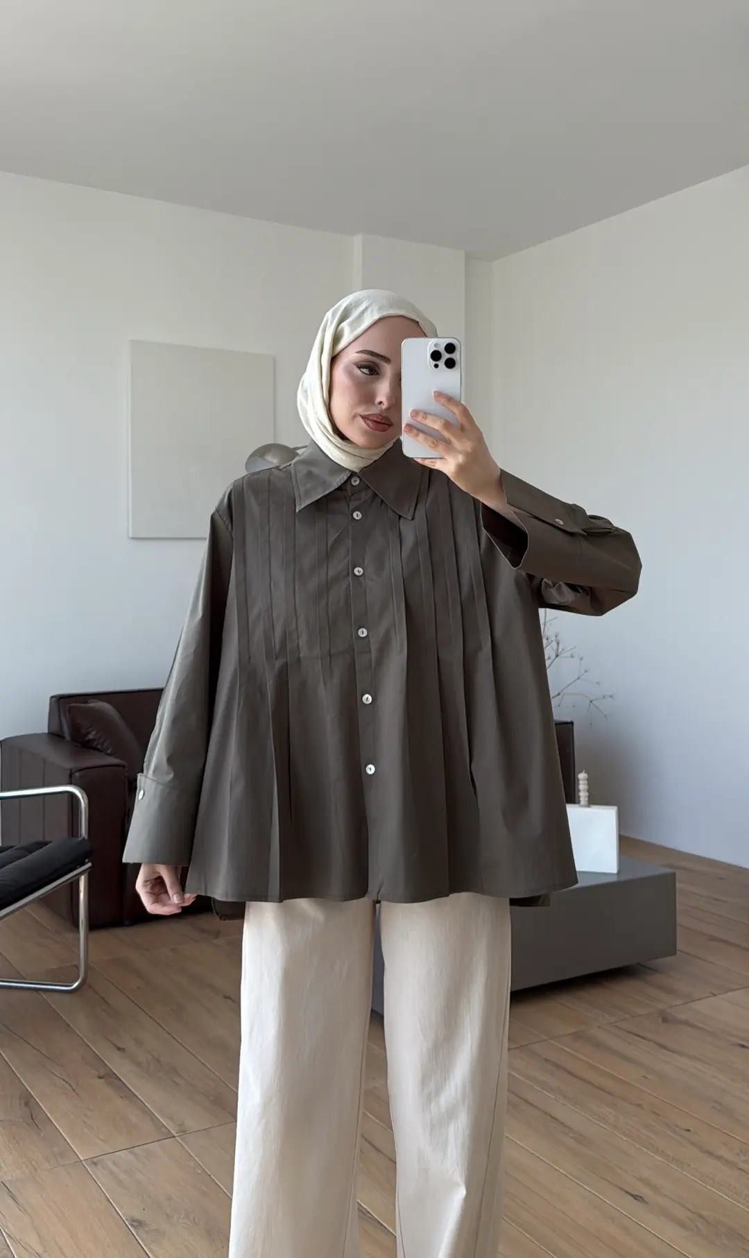 Pile Detay Gömlek Haki - Görsel 4