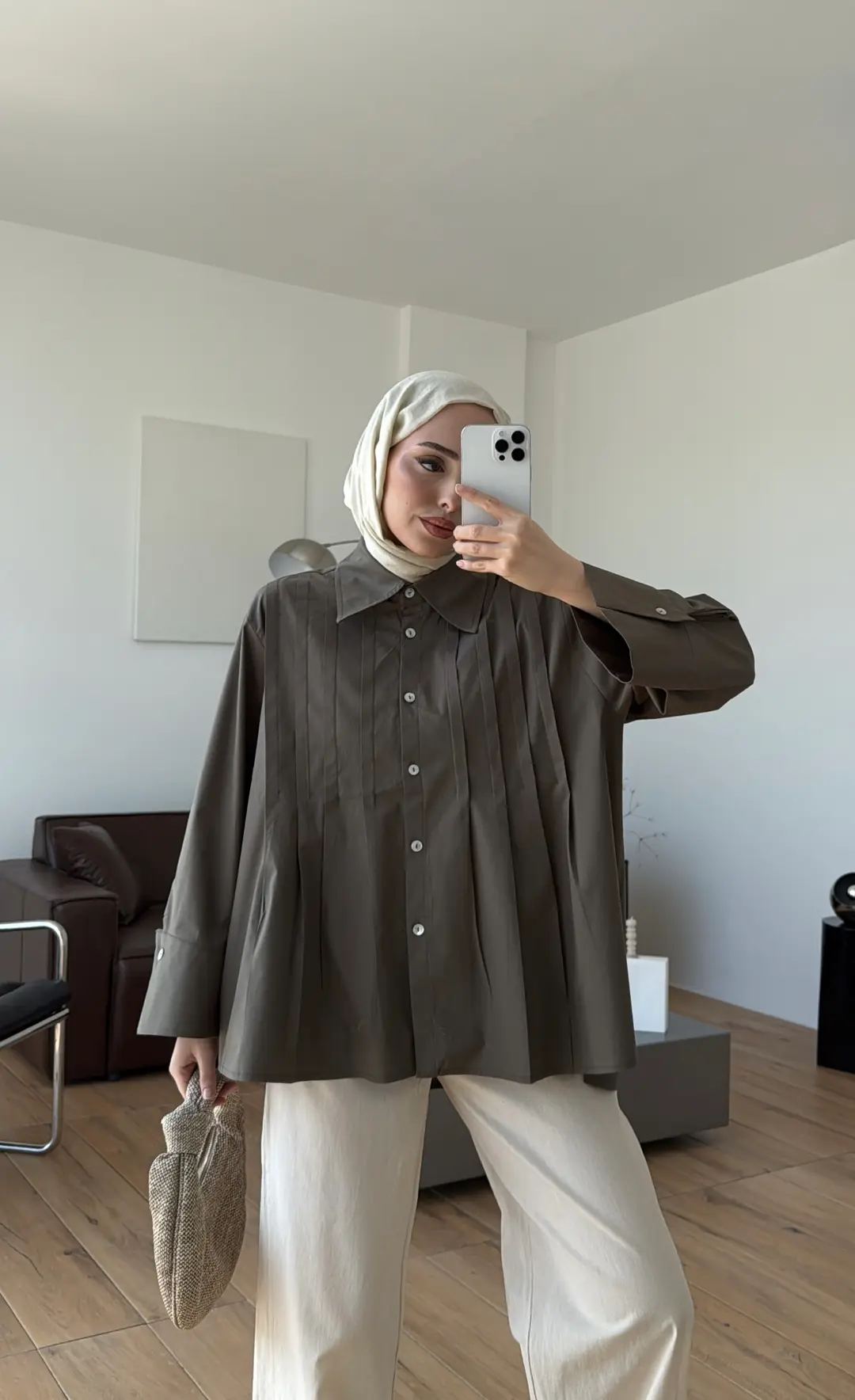 Pile Detay Gömlek Haki - Görsel 7