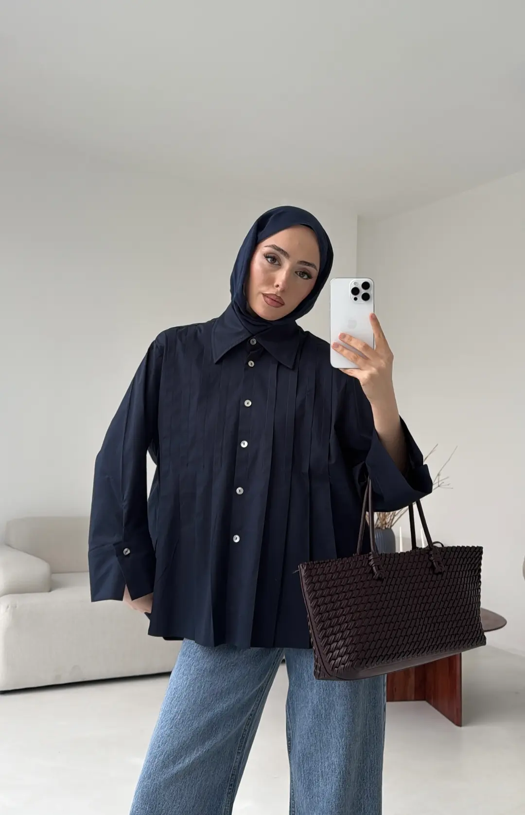 Pile Detay Gömlek Lacivert - Görsel 3