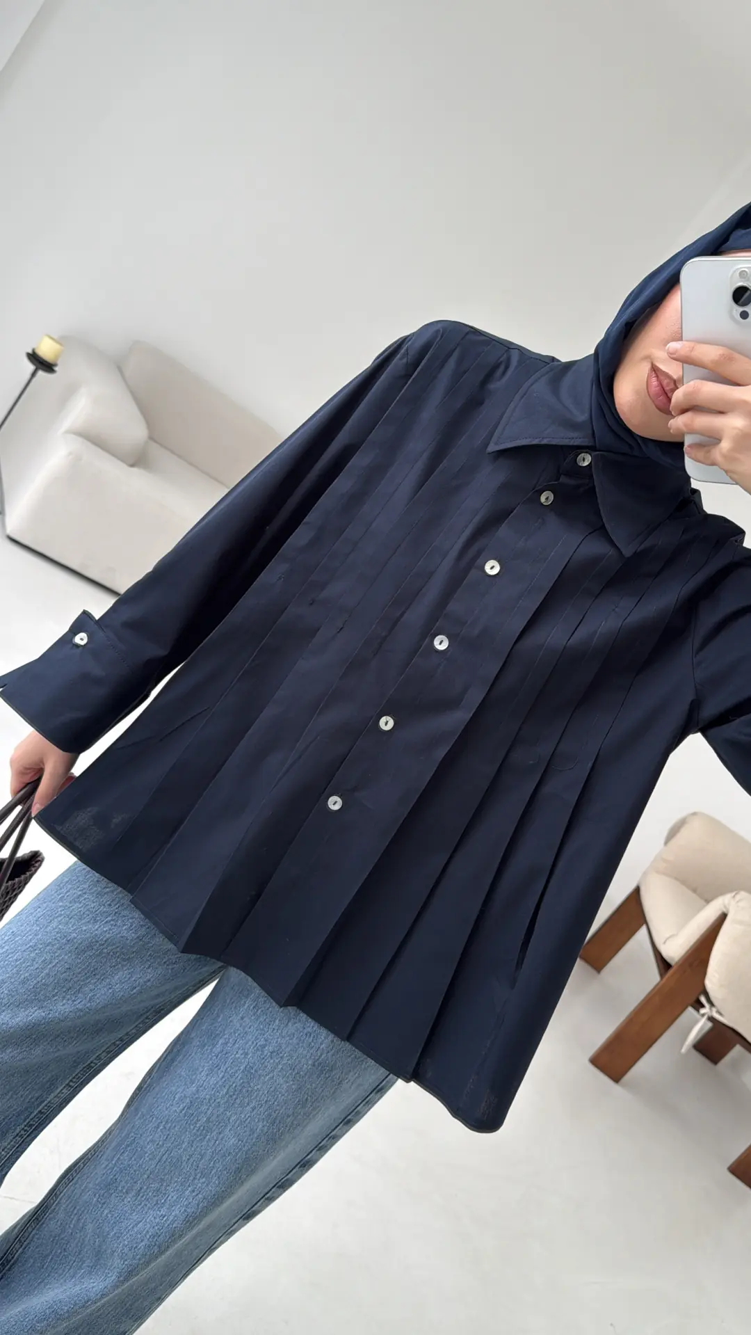 Pile Detay Gömlek Lacivert - Görsel 4