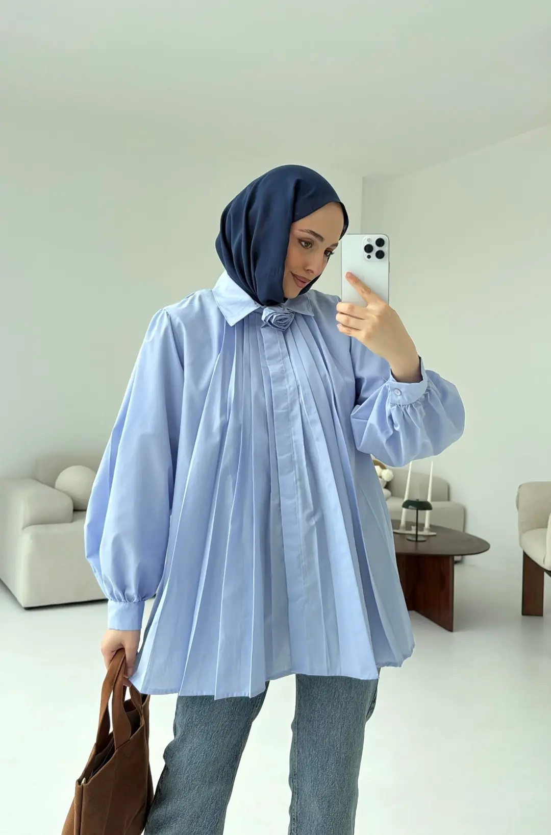 Pile Detay Gömlek Mavi