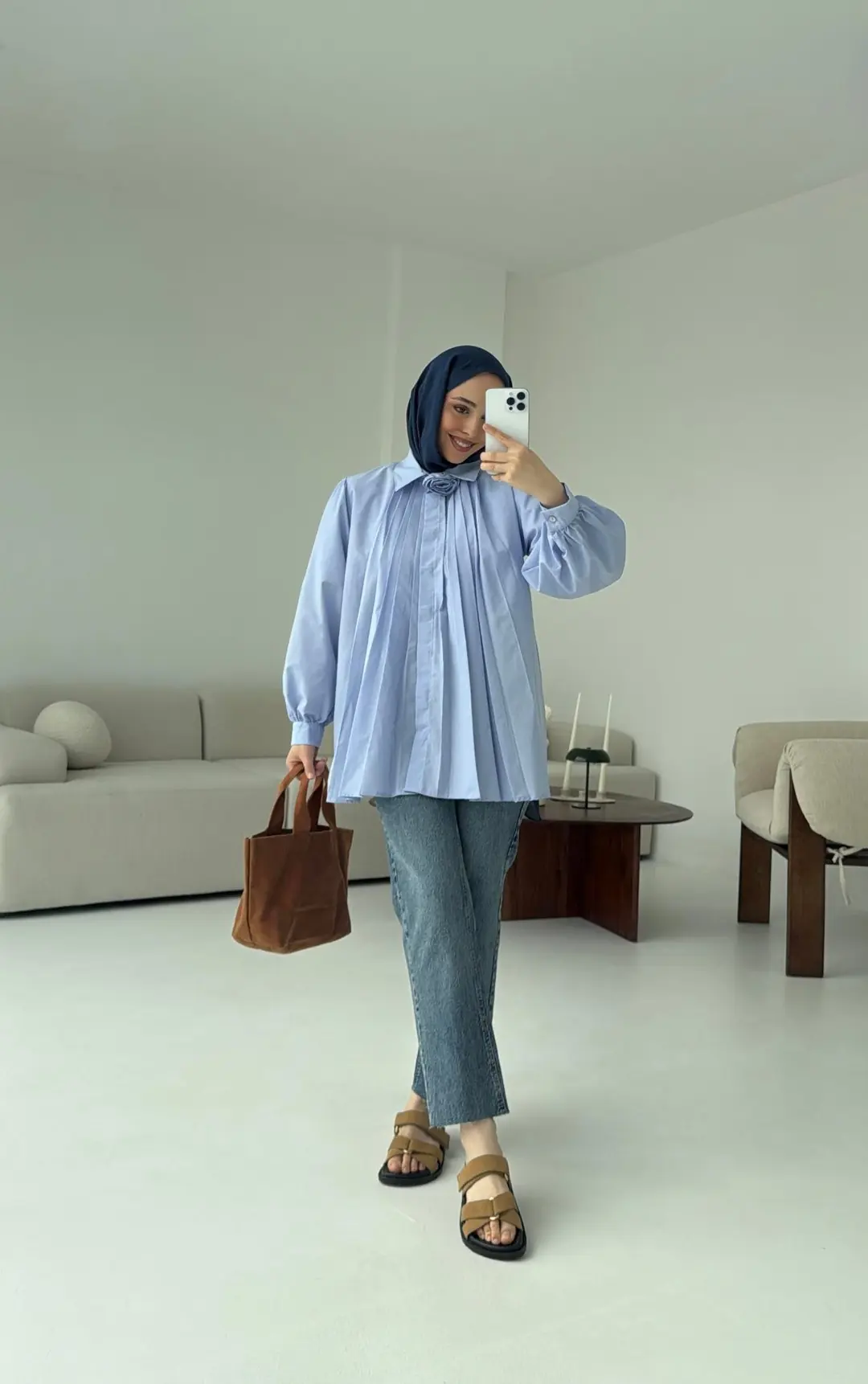 Pile Detay Gömlek Mavi - Görsel 3