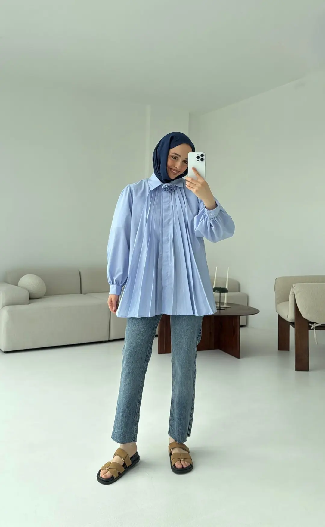 Pile Detay Gömlek Mavi - Görsel 5