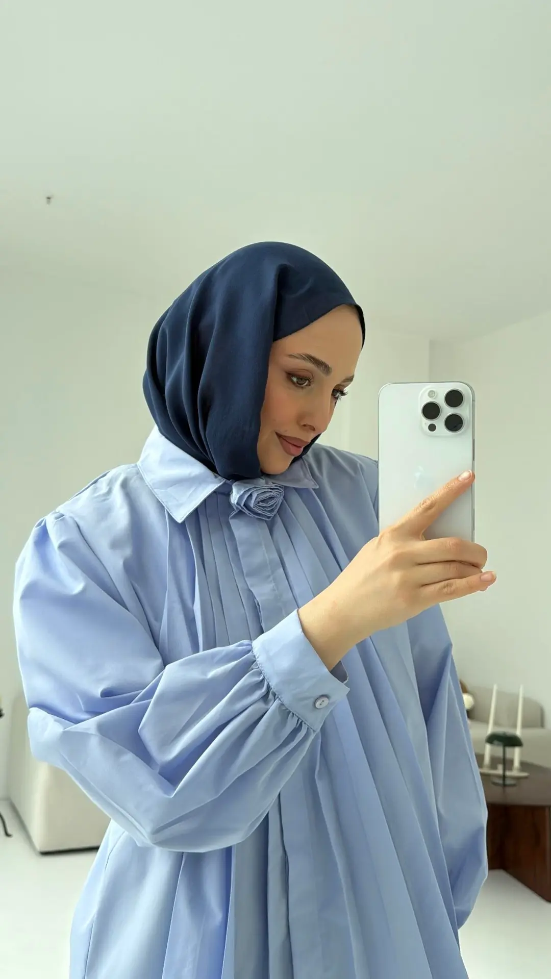 Pile Detay Gömlek Mavi - Görsel 7