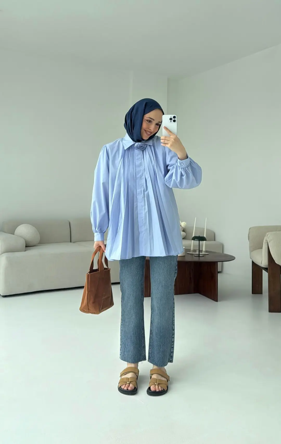 Pile Detay Gömlek Mavi - Görsel 8
