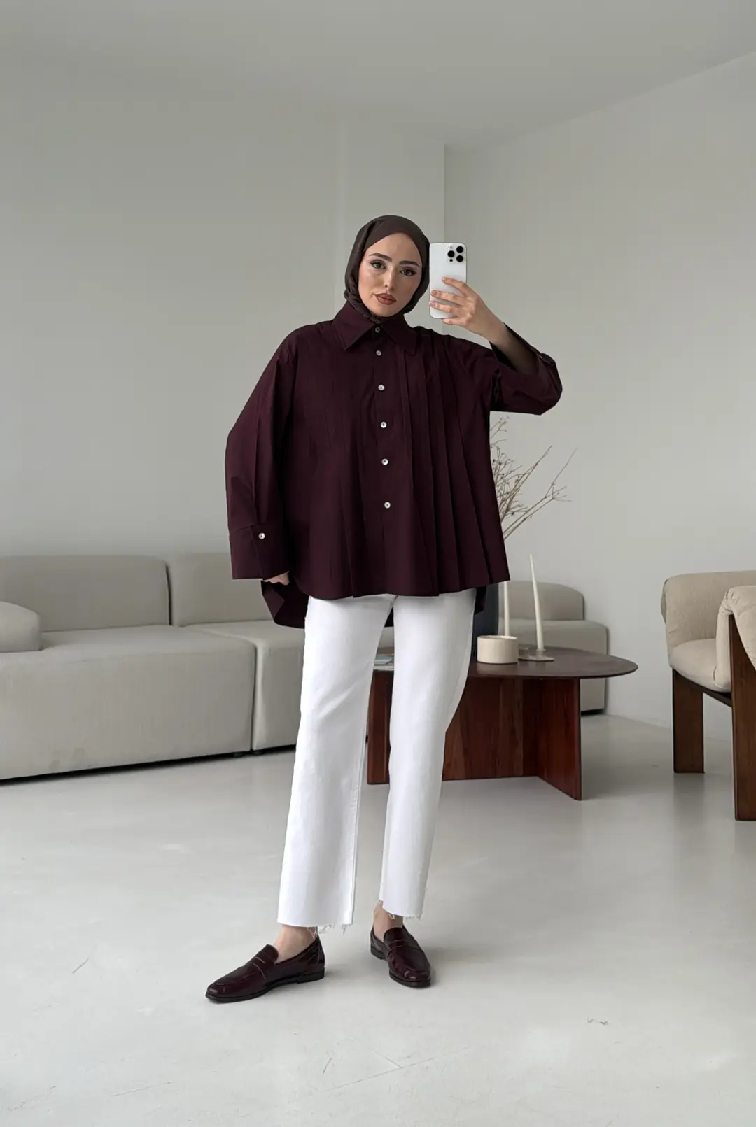 Pile Detay Gömlek Mürdüm - Görsel 2