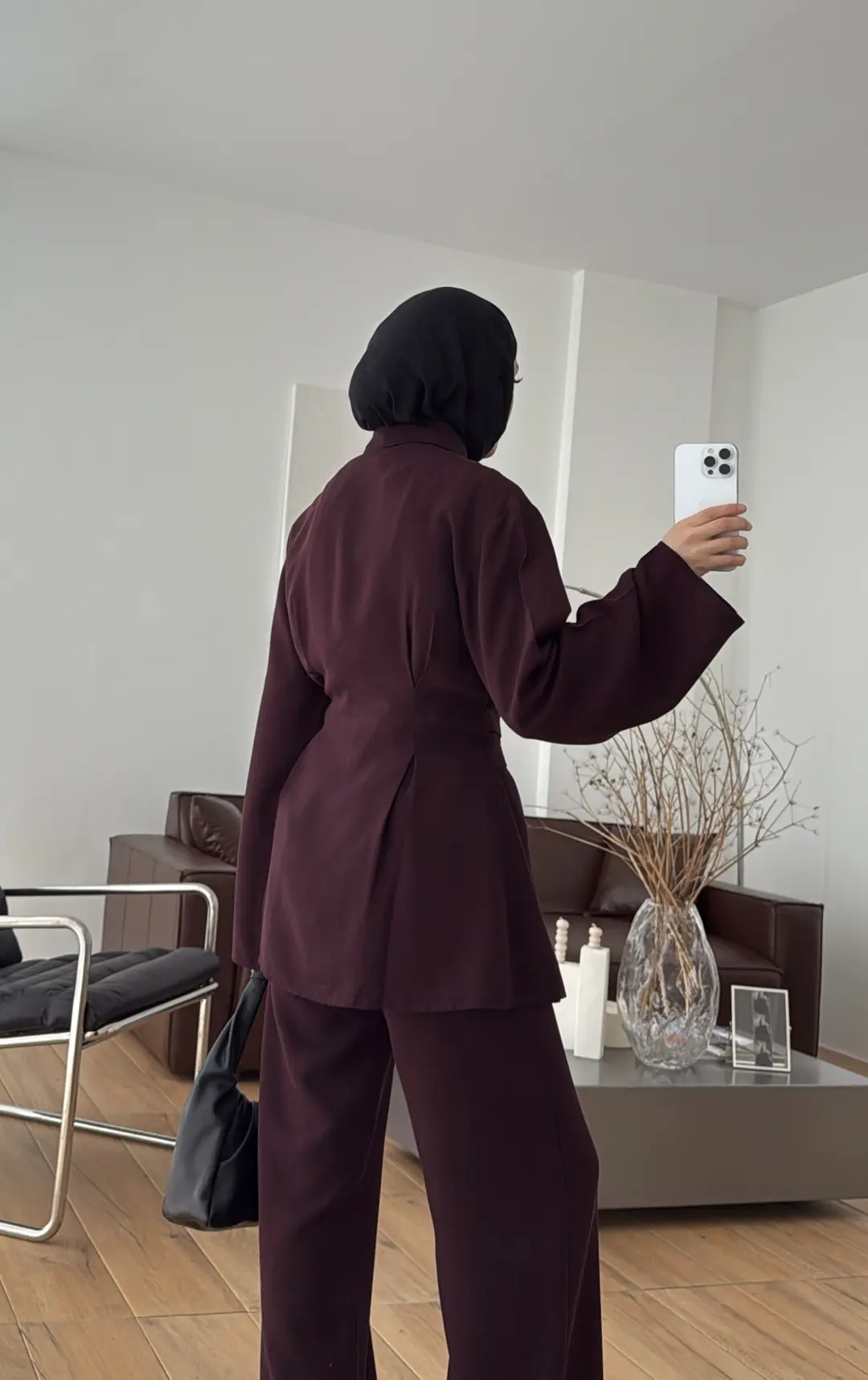 Pile Detay Kemerli Takım Bordo - Görsel 4