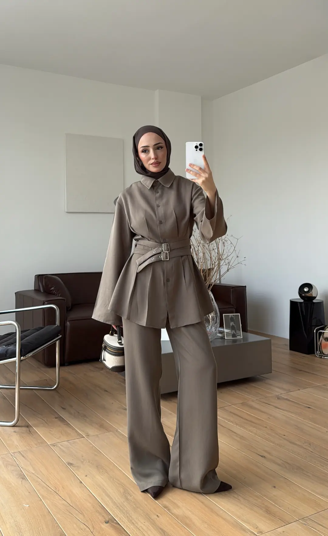 Pile Detay Kemerli Takım Haki - Görsel 9