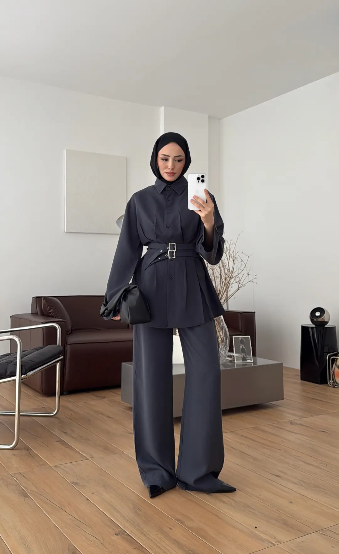 Pile Detay Kemerli Takım Petrol