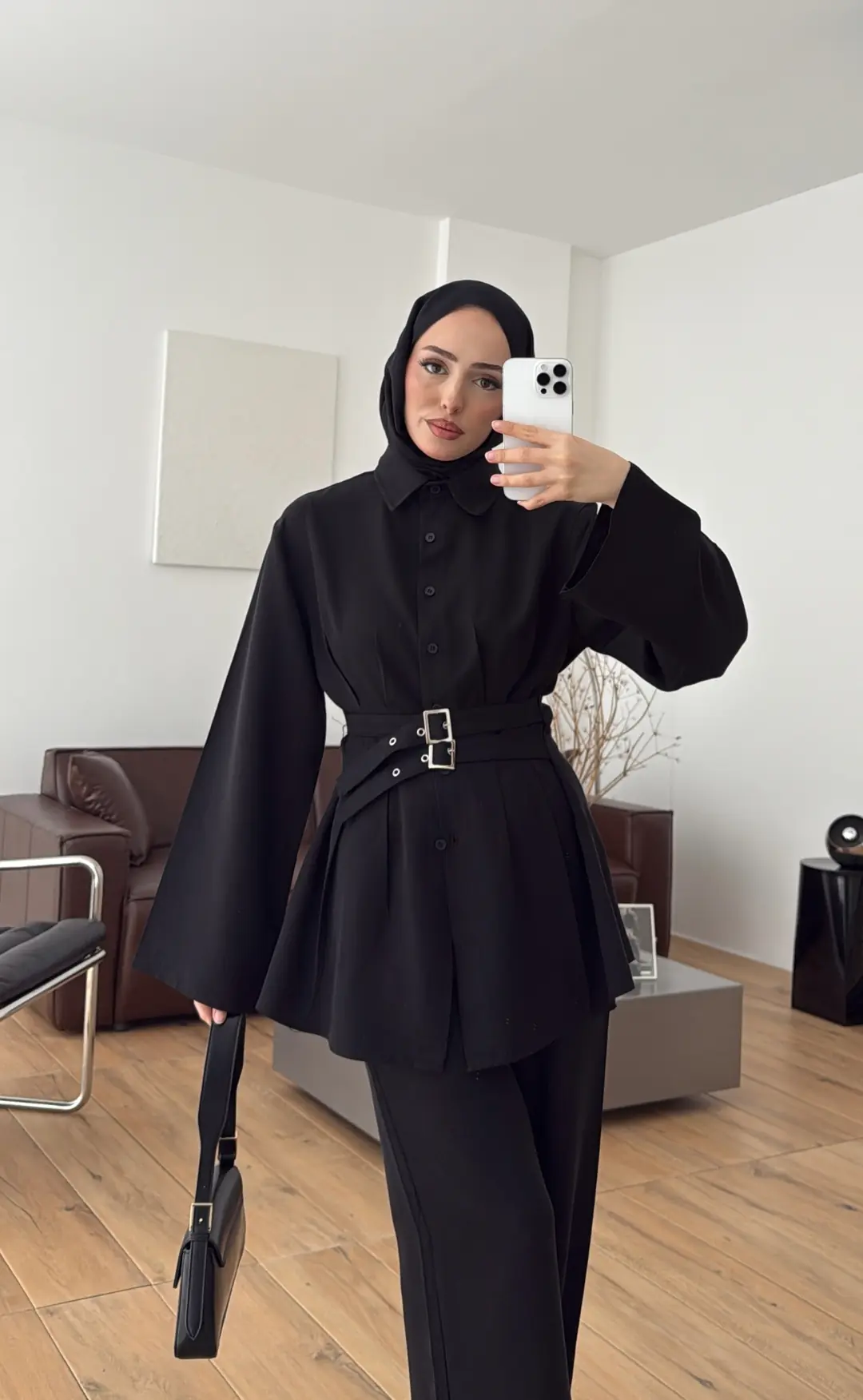 Pile Detay Kemerli Takım Siyah - Görsel 2