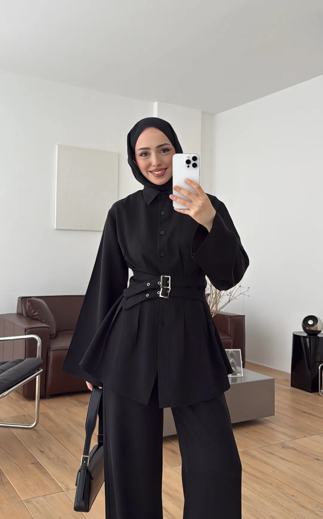 Pile Detay Kemerli Takım Siyah - Görsel 5