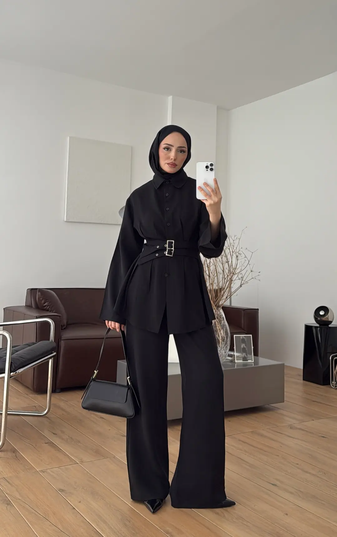 Pile Detay Kemerli Takım Siyah - Görsel 8