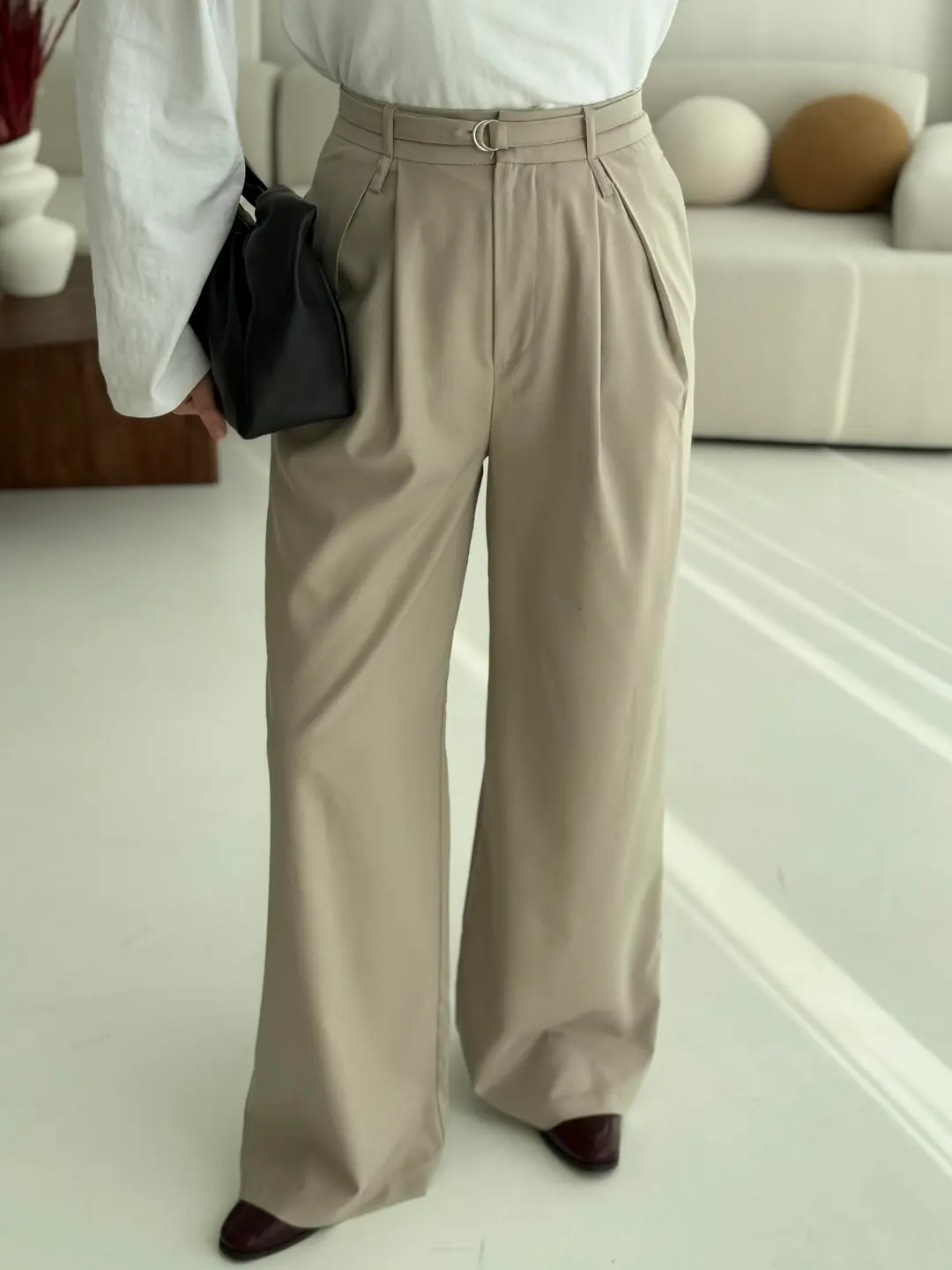 Pileli Bej Tam Boy Pantolon - Görsel 3