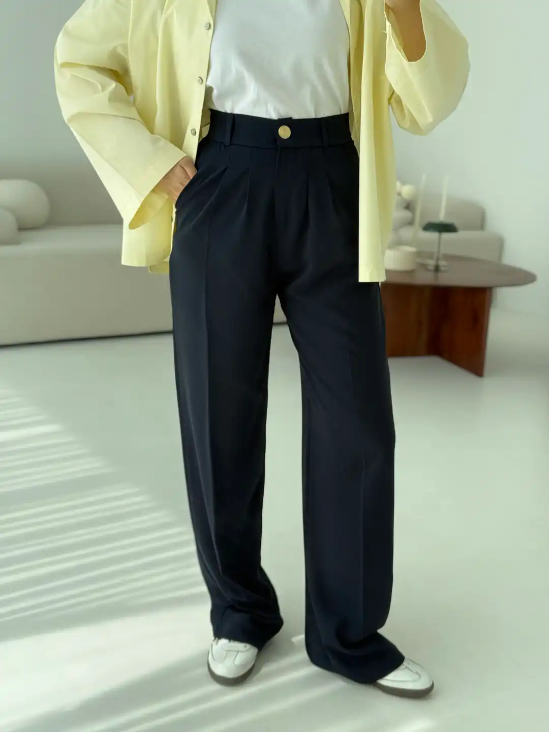 Pileli Palazzo Lacivert Pantolon - Görsel 2