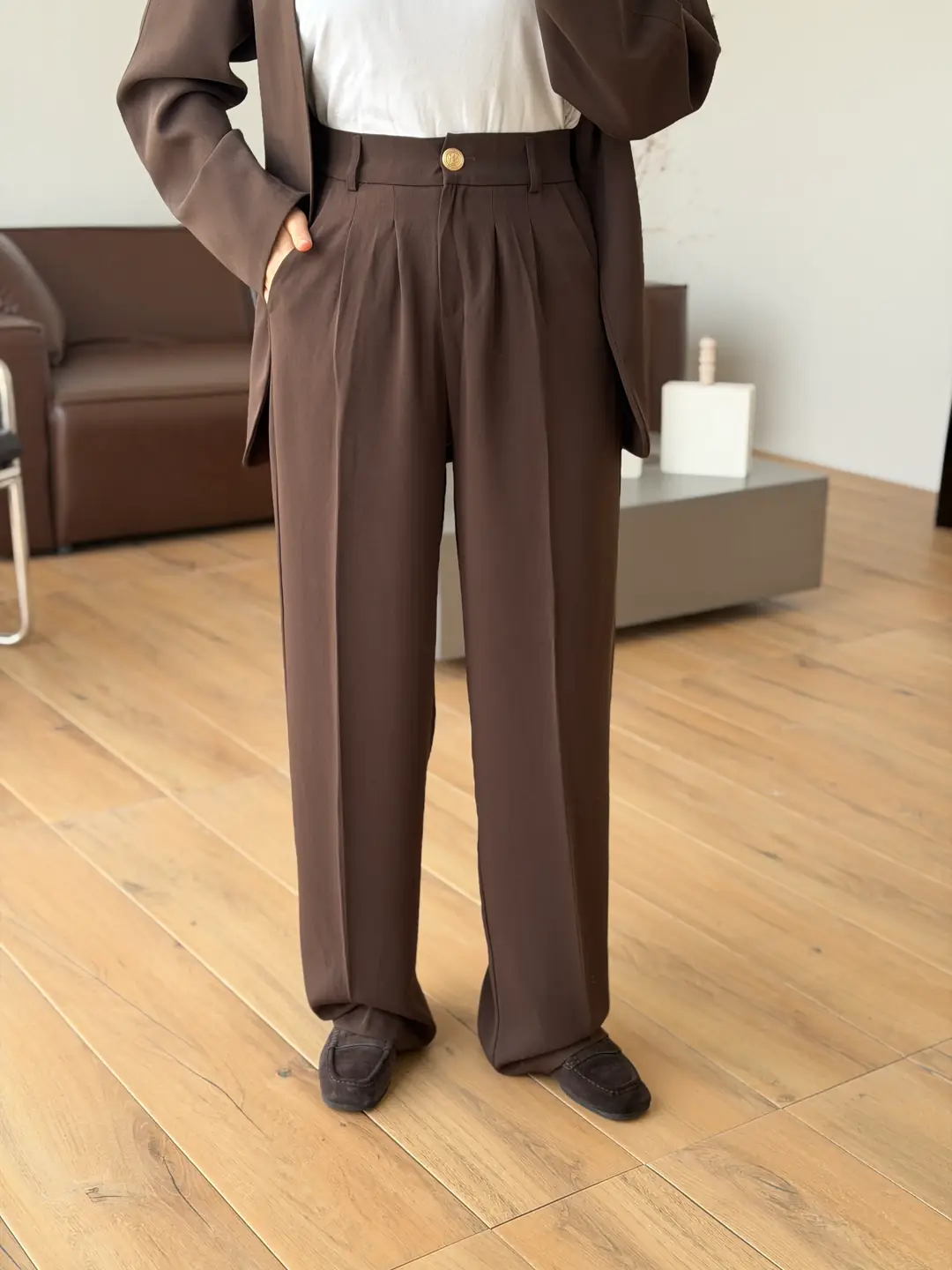 Pileli Palazzo Pantolon Kahve