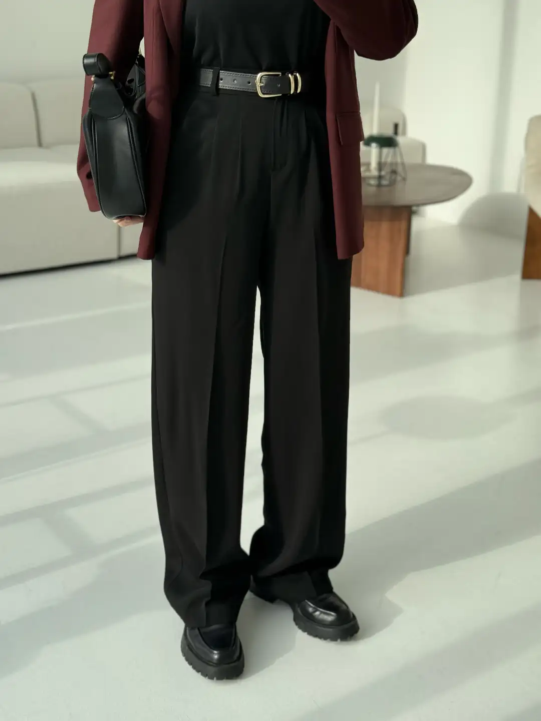 Pileli Palazzo Siyah Pantolon