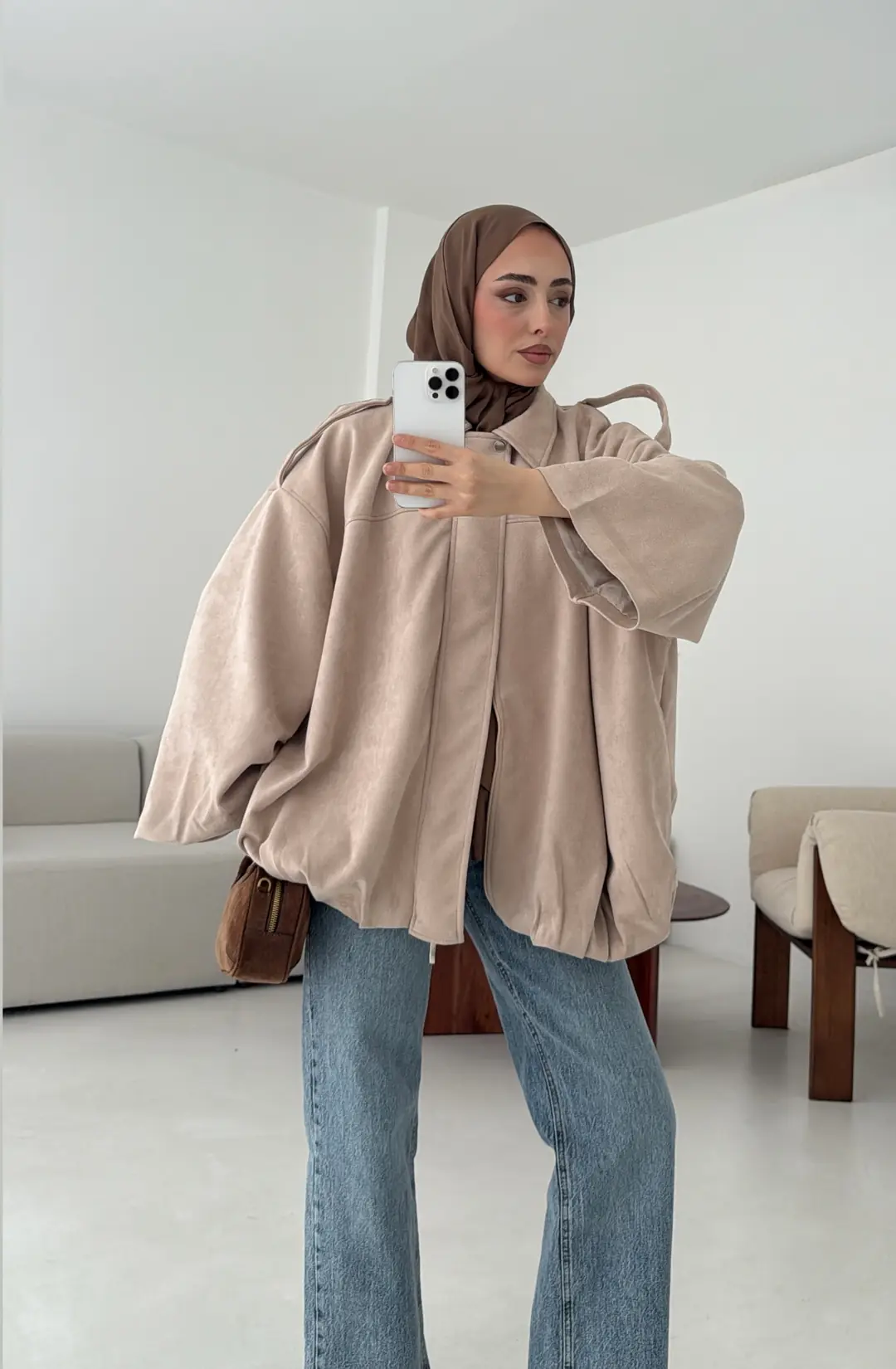 Pileli Süet Ceket Bej - Görsel 4