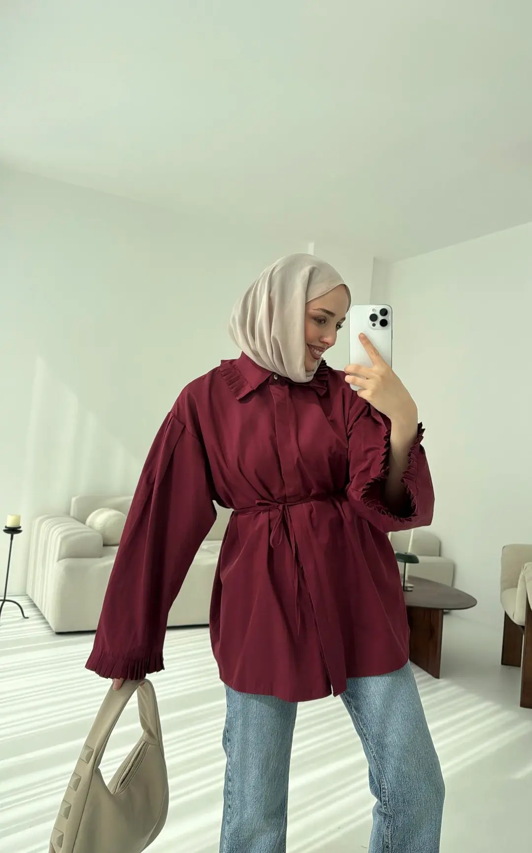 Pilise Detaylı Gömlek Bordo