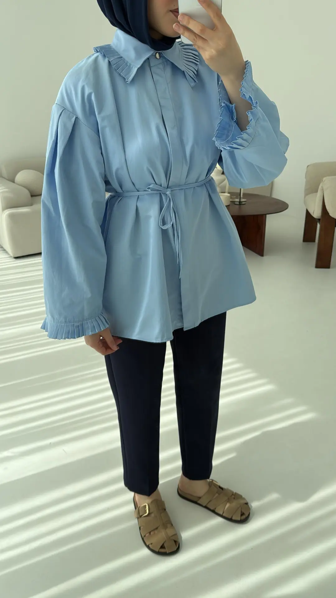 Pilise Detaylı Gömlek Mavi - Görsel 2