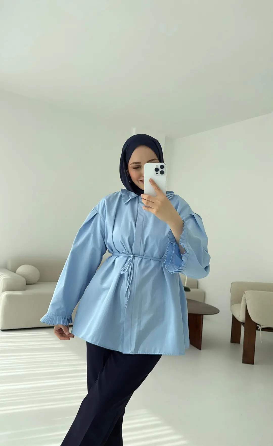 Pilise Detaylı Gömlek Mavi - Görsel 5