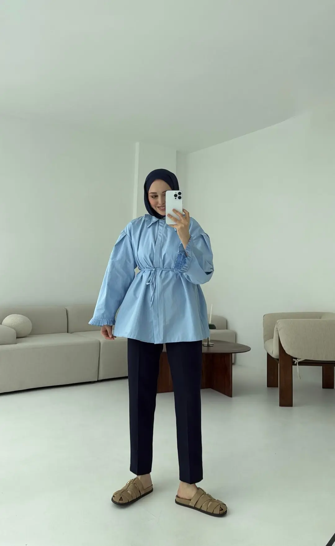 Pilise Detaylı Gömlek Mavi - Görsel 7