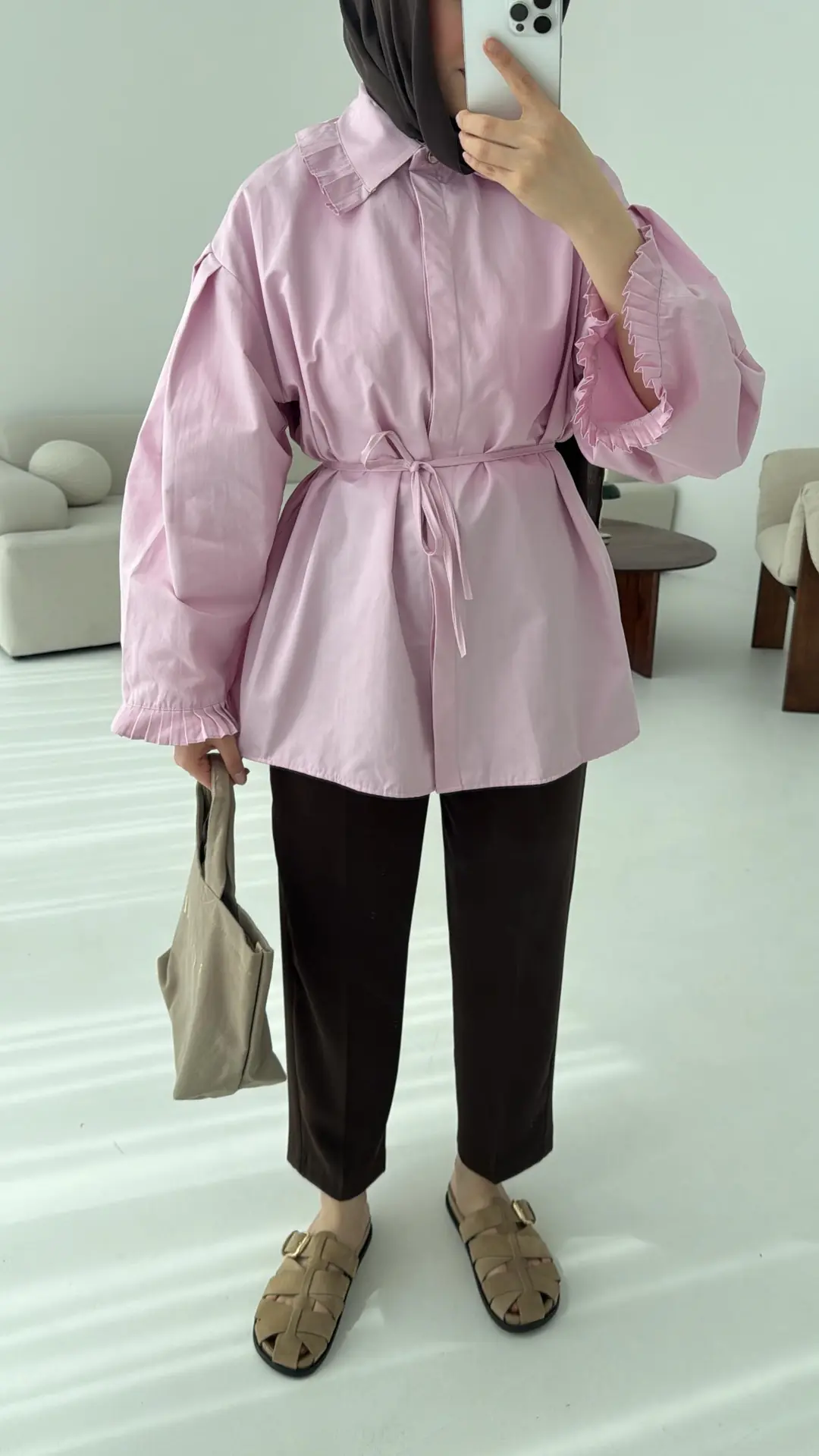 Pilise Detaylı Gömlek Pembe - Görsel 5