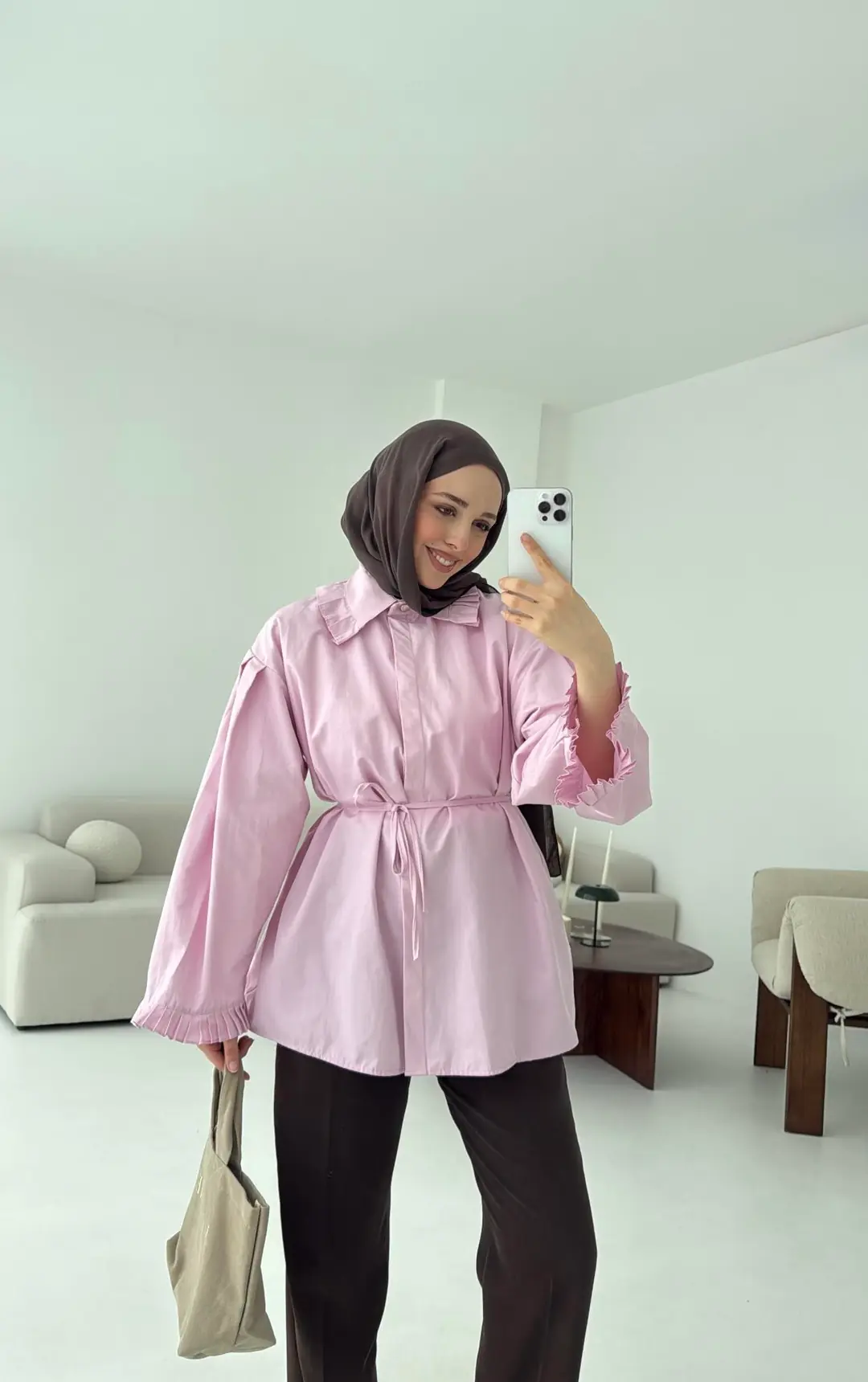 Pilise Detaylı Gömlek Pembe - Görsel 9